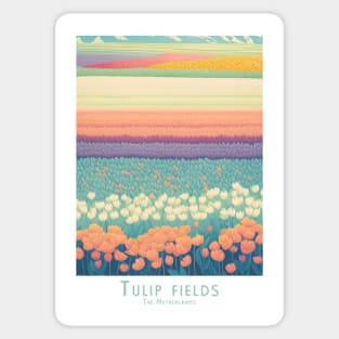 Serene Tulip Fields Panorama in Vintage Retro Style Sticker